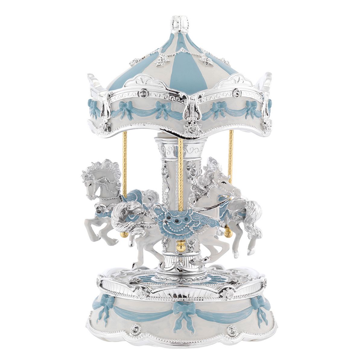 Bagutta Giostra Musicale Carosello con Cavalli, Fiocchi e Volute Azzurra 13x22 cm