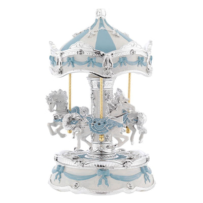 Bagutta Giostra Musicale Carosello con Cavalli, Fiocchi e Volute Azzurra 13x22 cm