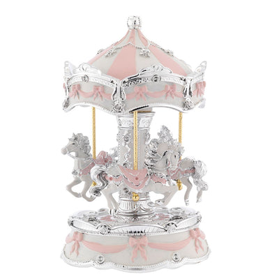 Bagutta Giostra Musicale Carosello con Cavalli, Fiocchi e Volute Rosa 13x22 cm