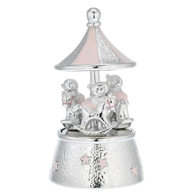 Bagutta Giostra Musicale con Orsetti a Dondolo, Cupola Conica Rosa 10x17 cm