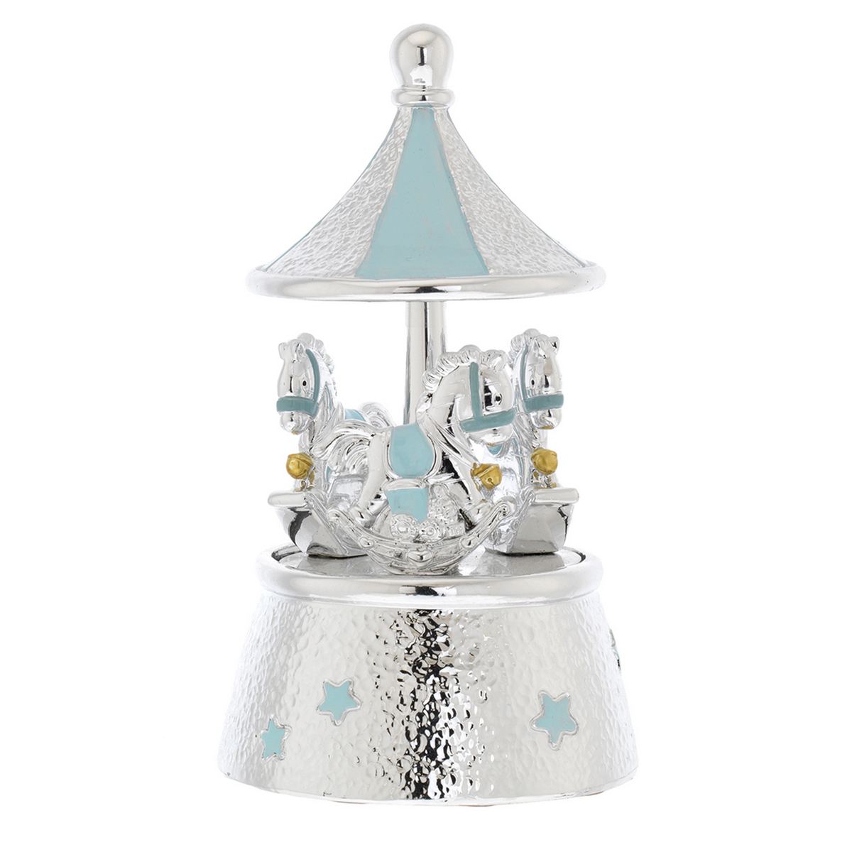 Bagutta Giostra Musicale con Cavalli a Dondolo, Cupola Conica Azzurra 10x17 cm