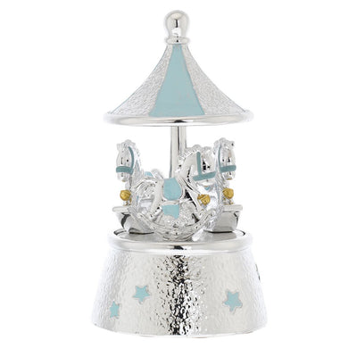 Bagutta Giostra Musicale con Cavalli a Dondolo, Cupola Conica Azzurra 10x17 cm