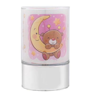 Bagutta Lampada LED in Vetro Orsetto sulla Luna Rosa Batterie Incluse 9x15 cm