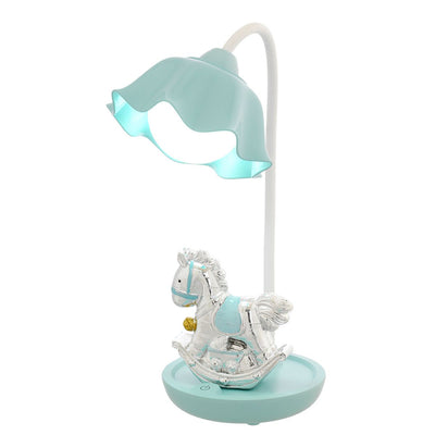 Bagutta Lampada LED Touch da Tavolo USB Ricaricabile Cavallino a Dondolo Azzurra 30 cm