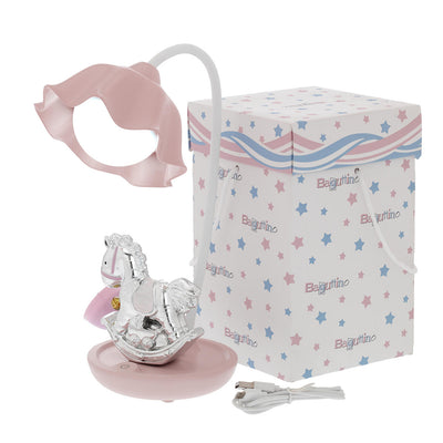 Bagutta Lampada LED Touch da Tavolo USB Ricaricabile Cavallino a Dondolo Rosa 30 cm