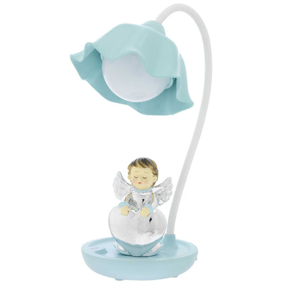 Bagutta Lampada LED Touch da Tavolo USB Ricaricabile Angioletto con Cuore Azzurra 30 cm