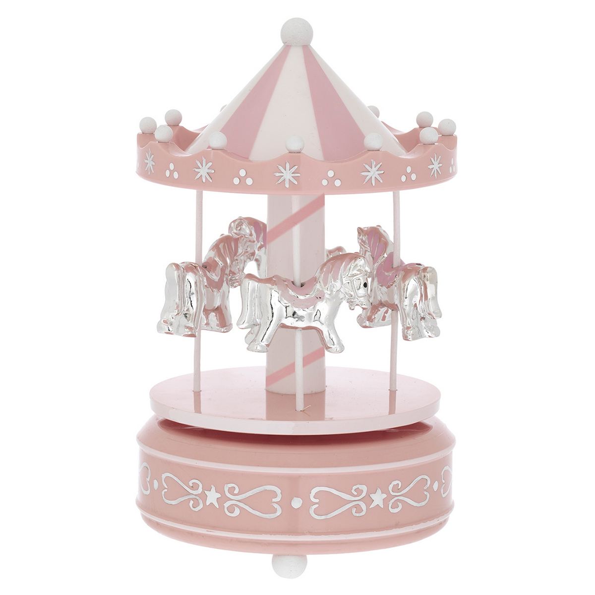 Bagutta Giostra Musicale in Acrilico con Cavalli e Base Rosa 10x18 cm