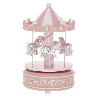 Bagutta Giostra Musicale in Acrilico con Cavalli e Base Rosa 10x18 cm