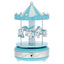Bagutta Giostra Musicale in Acrilico con Cavalli, Fascia Argentata e Base Azzurra 10x18 cm