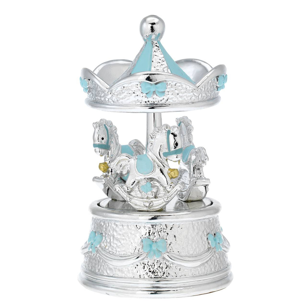 Bagutta Giostra Musicale con Cavalli a Dondolo, Cupola a Corona Azzurra 10x17 cm