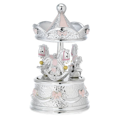 Bagutta Giostra Musicale con Cavalli a Dondolo, Cupola a Corona Rosa 10x17 cm