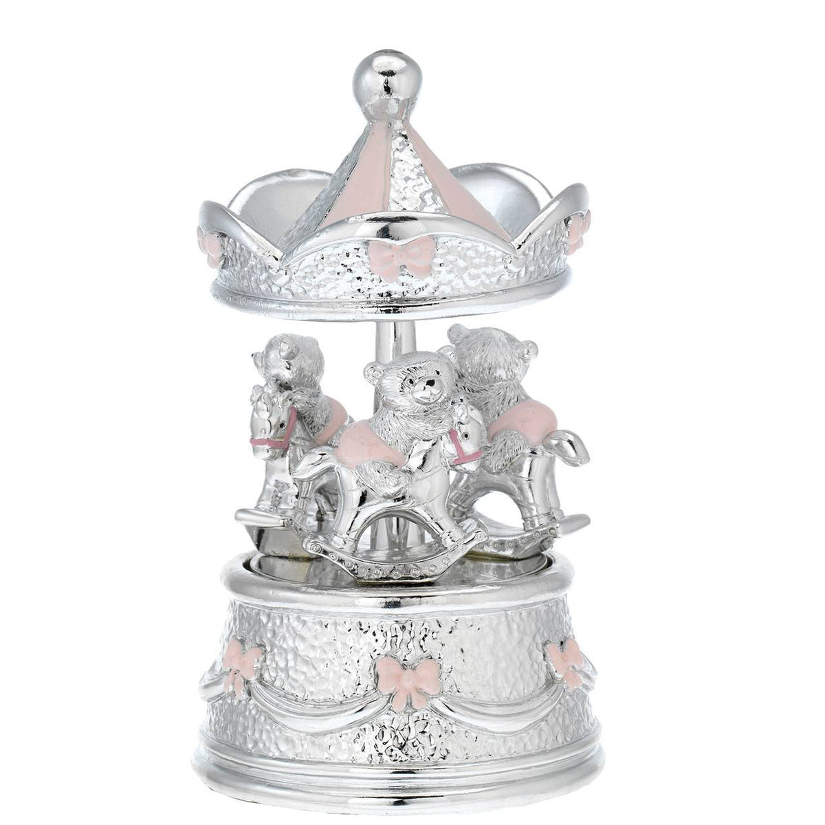 Bagutta Giostra Musicale con Orsetti a Dondolo, Cupola a Corona Rosa 10x17 cm