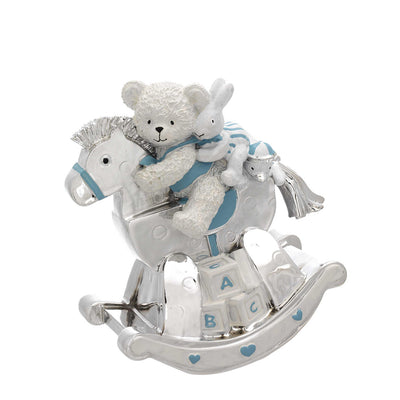 Bagutta Carillon Musicale Cavallo a Dondolo con Orsetto e Coniglietto Azzurro 15 cm
