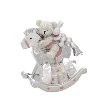 Bagutta Carillon Musicale Cavallo a Dondolo con Orsetto e Coniglietto Rosa 15 cm