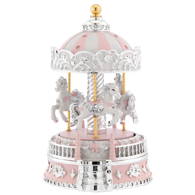Bagutta Giostra Musicale Carosello con Cavalli e Cupola Rosa 11x23 cm