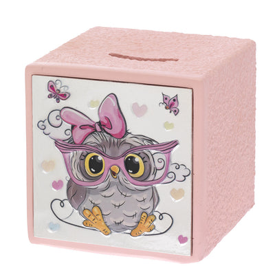Bagutta Salvadanaio Cubo Baby Gufo Girl Rosa 10x10x10 cm