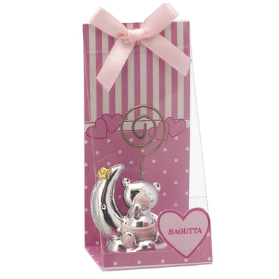 Bagutta Segnaposto Portafoto Orsetto su Mezzaluna Rosa 13 cm