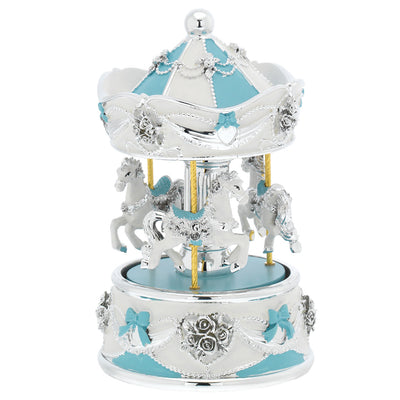 Bagutta Giostra Musicale Carosello con Cavalli, Fiocchi e Rose Azzurra 9x16 cm