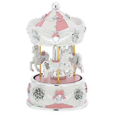 Bagutta Giostra Musicale Carosello con Cavalli, Fiocchi e Rose Rosa 9x16 cm