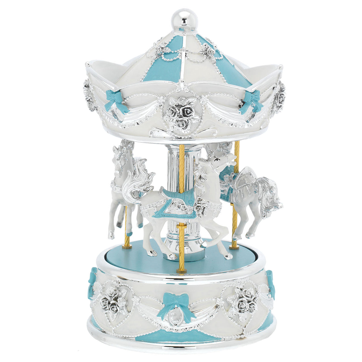 Bagutta Giostra Musicale Carosello con Cavalli, Fiocchi e Rose Azzurra 10x20 cm