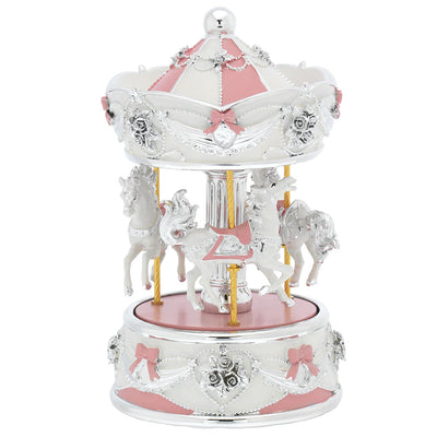 Bagutta Giostra Musicale Carosello con Cavalli, Fiocchi e Rose Rosa 10x20 cm