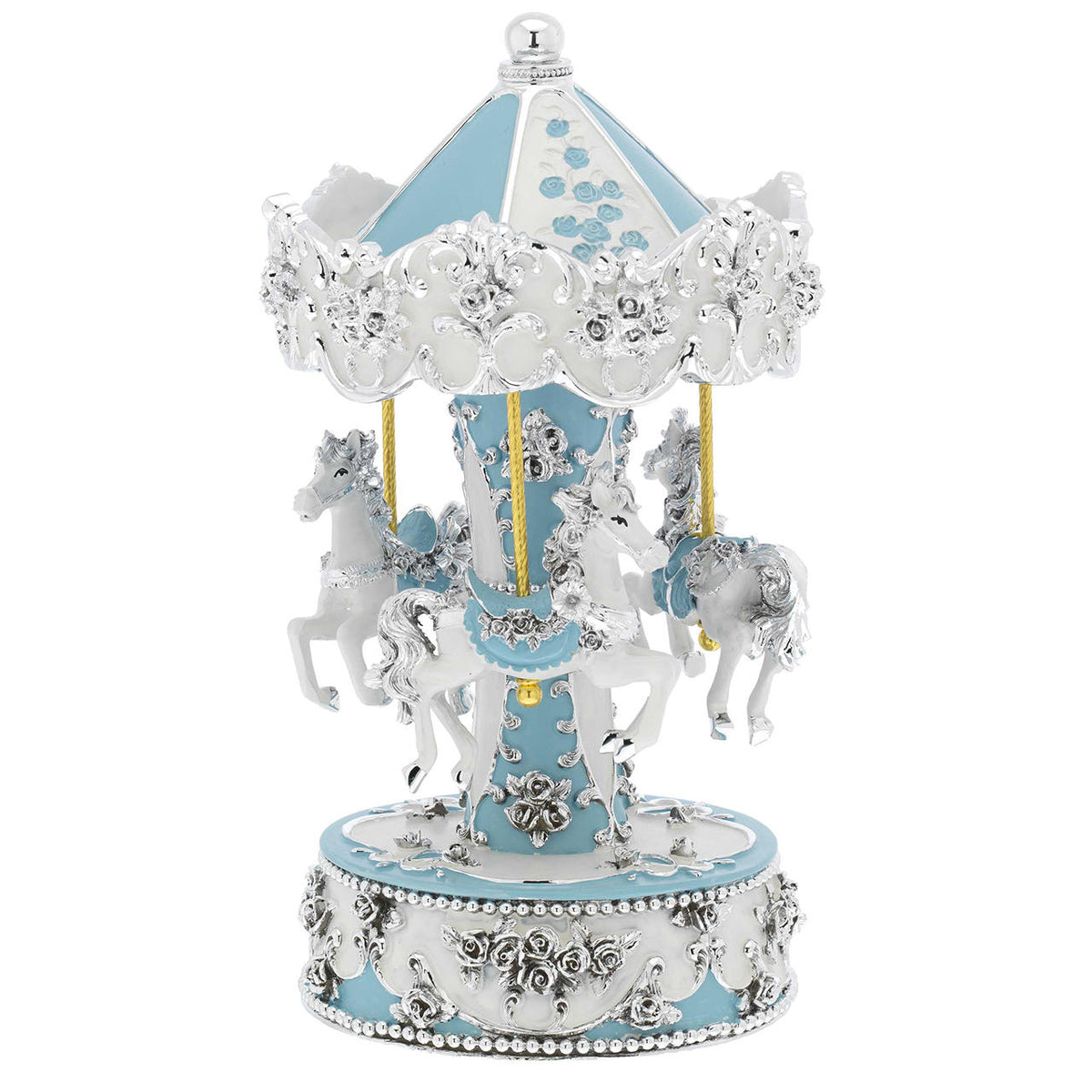 Bagutta Giostra Musicale Carosello con Cavalli e Fascia Floreale Azzurra 10x18 cm