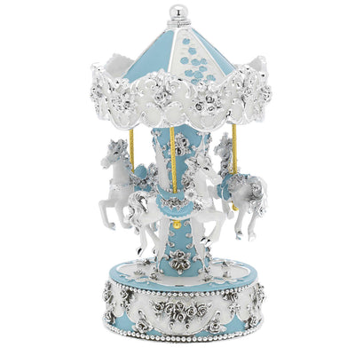 Bagutta Giostra Musicale Carosello con Cavalli e Fascia Floreale Azzurra 13x22 cm