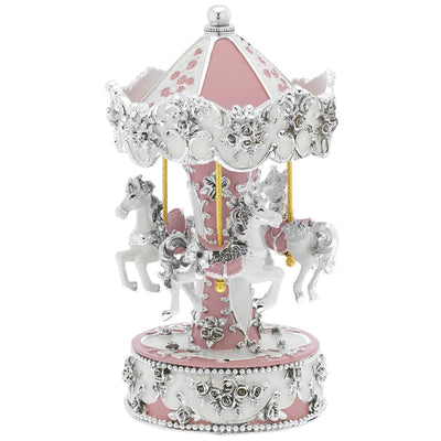 Bagutta Giostra Musicale Carosello con Cavalli e Fascia Floreale Rosa 13x22 cm