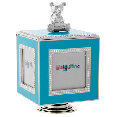 Bagutta Cofanetto Carillon Portafoto Girevole con Orsetto Azzurro 10x10x15 cm