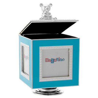Bagutta Cofanetto Carillon Portafoto Girevole con Orsetto Azzurro 10x10x15 cm