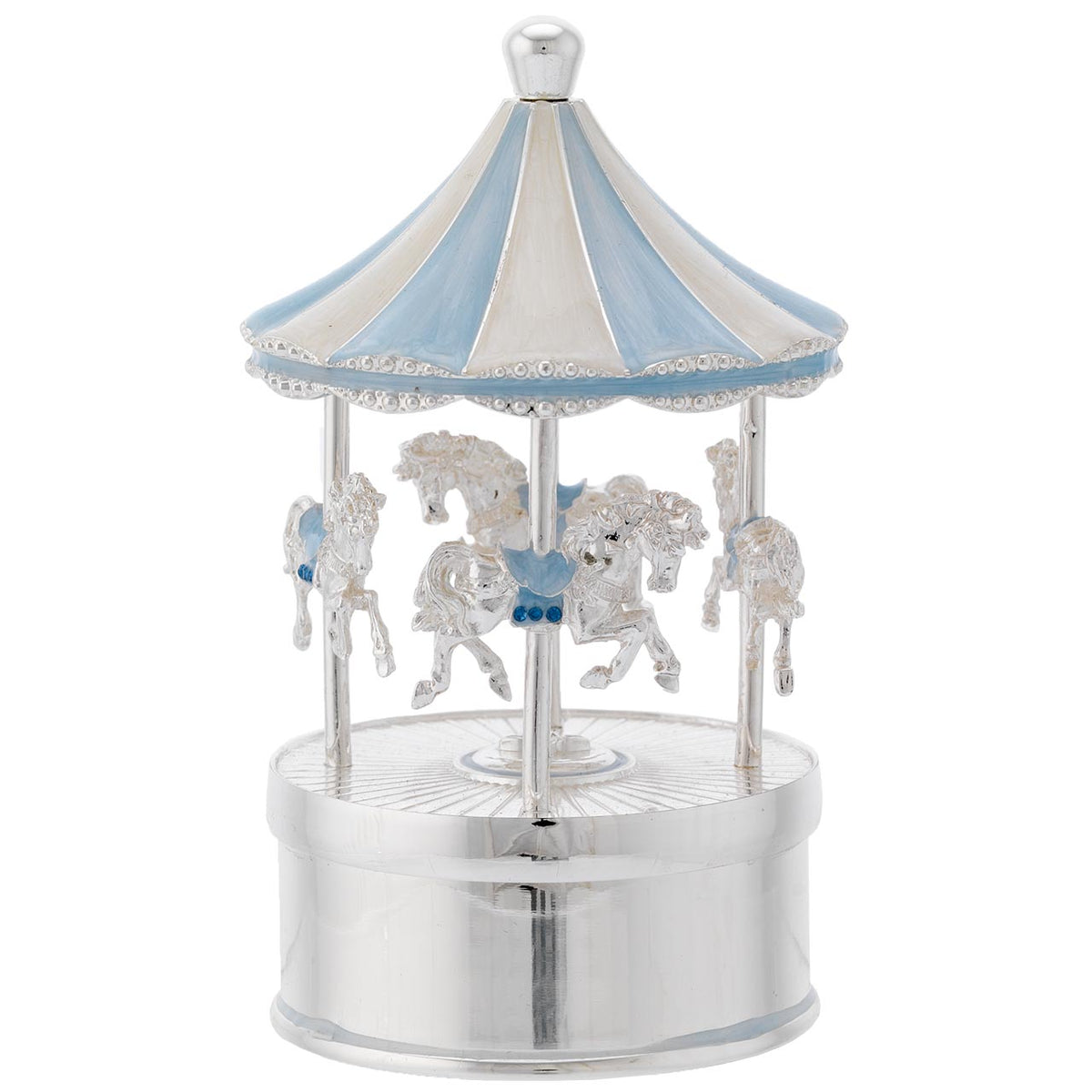 Bagutta Giostra Carillon Girevole con Cavalli Azzurra 8x13 cm