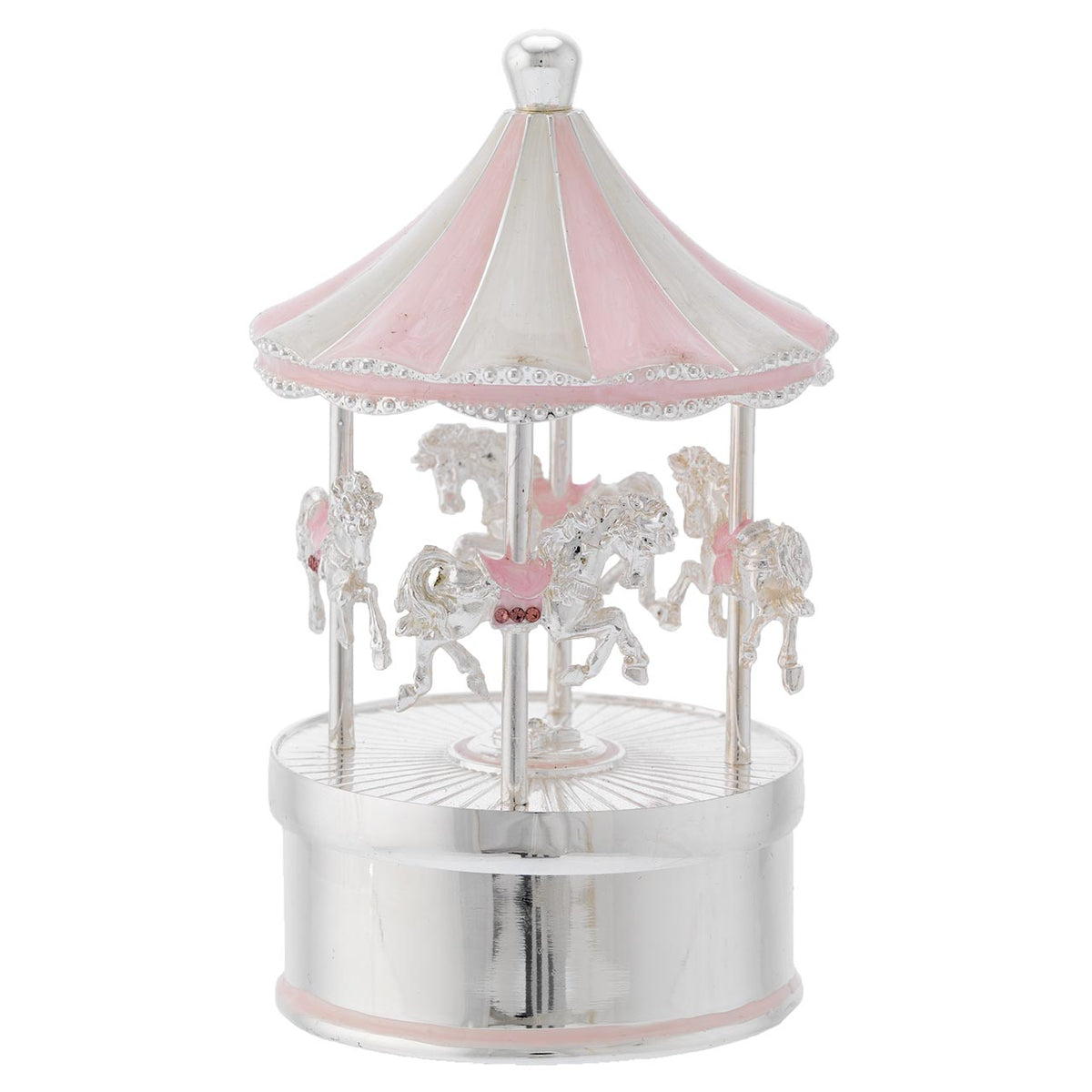 Bagutta Giostra Carillon Girevole con Cavalli Rosa 8x13 cm