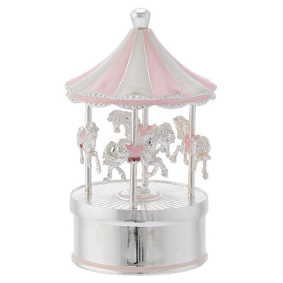 Bagutta Giostra Carillon Girevole con Cavalli Rosa 8x13 cm