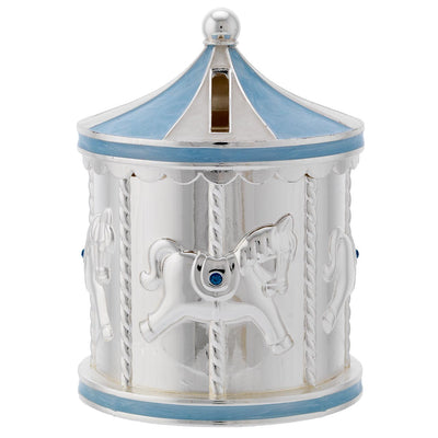 Bagutta Salvadanaio Giostra Carosello con Cavalli Azzurro 8x13 cm