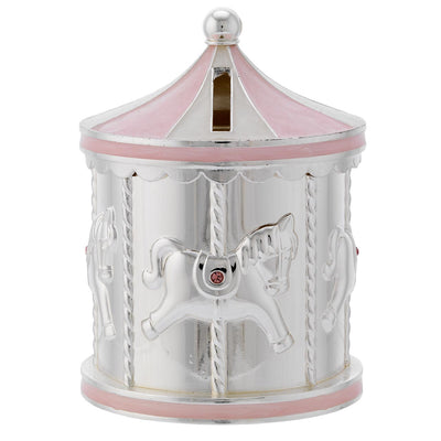 Bagutta Salvadanaio Giostra Carosello con Cavalli Rosa 8x13 cm