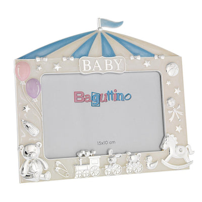 Bagutta Portafoto Baby Circo con Cavallino, Orsetto e Trenino Azzurro per Foto 10x15 cm