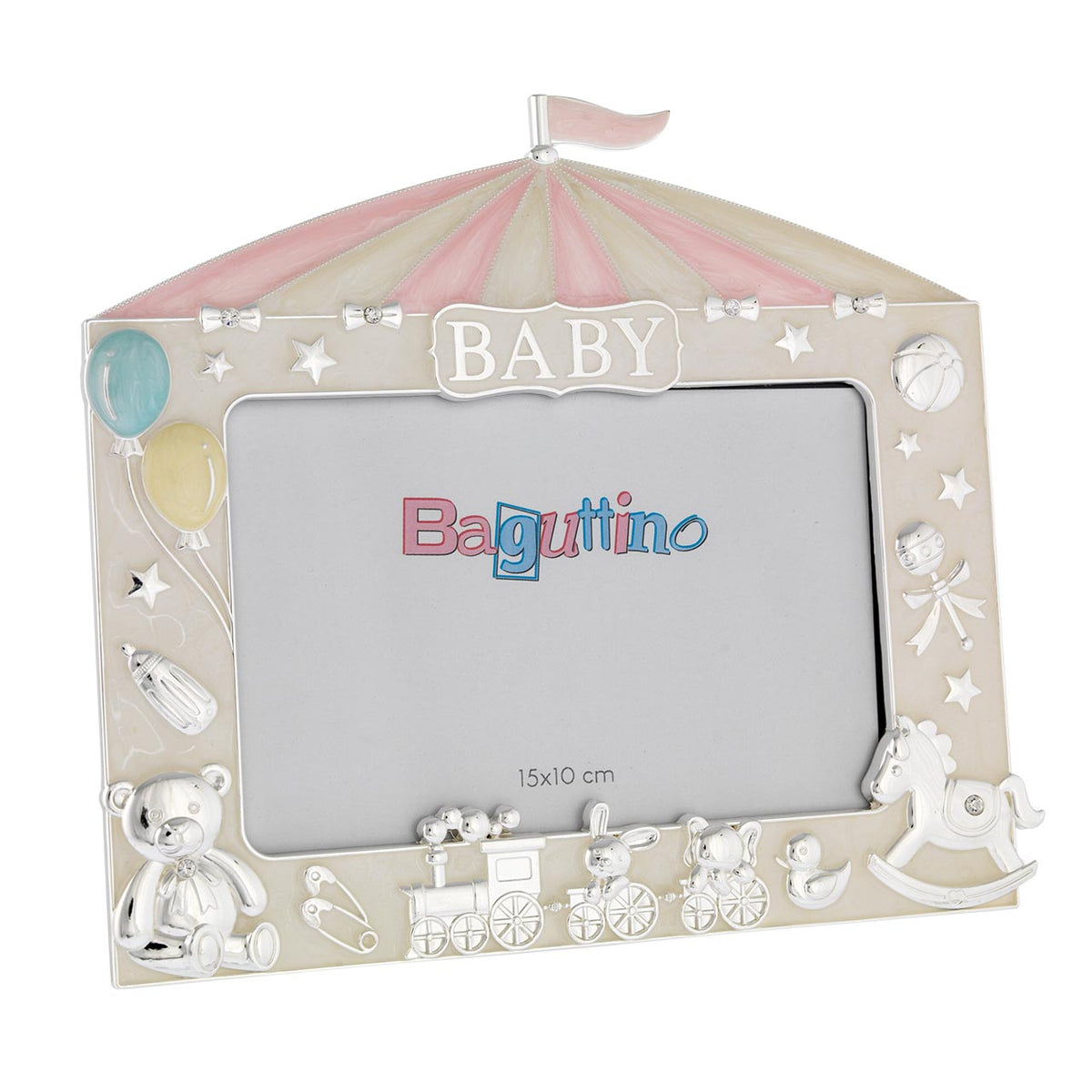 Bagutta Portafoto Baby Circo con Cavallino, Orsetto e Trenino Rosa per Foto 10x15 cm