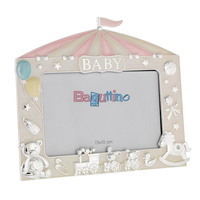 Bagutta Portafoto Baby Circo con Cavallino, Orsetto e Trenino Rosa per Foto 10x15 cm