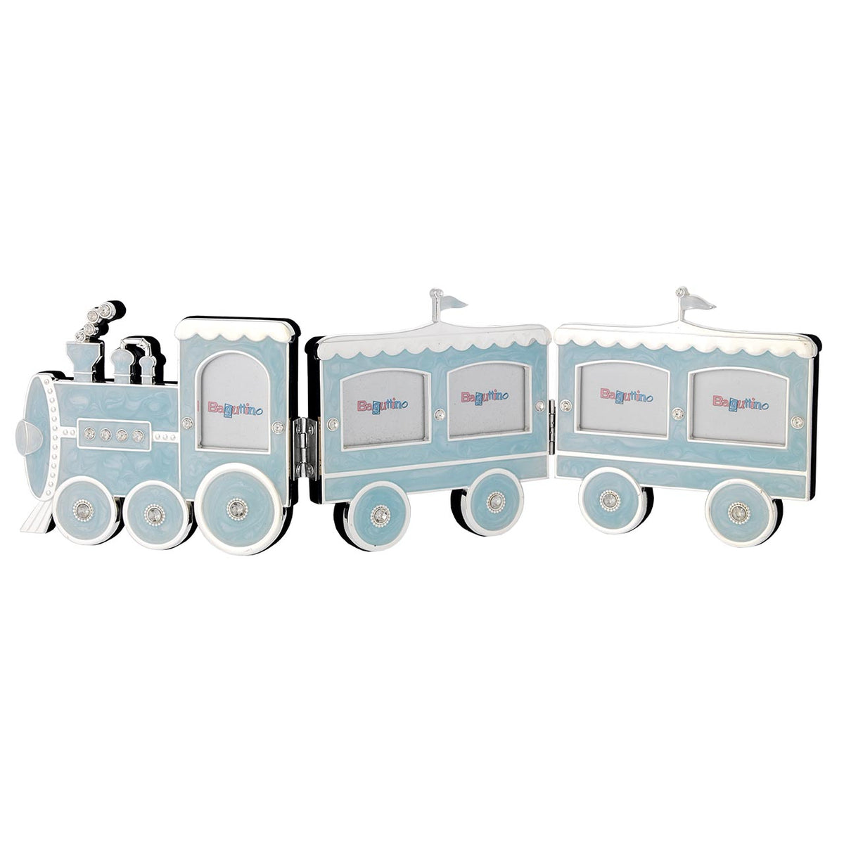 Bagutta Portafoto Multiplo Baby a Trenino per 5 Foto Azzurro 31x11 cm