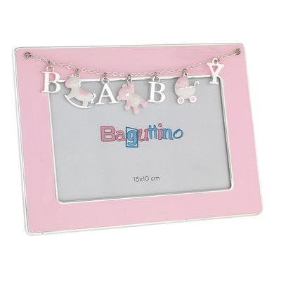 Bagutta Portafoto Baby con Catenella e Pendenti Rosa per Foto 10x15 cm