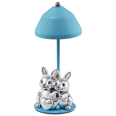 Bagutta Lampada LED USB Coppia di Conigli con Cuore Azzurra 22 cm