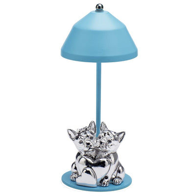 Bagutta Lampada LED USB Coppia di Bulldog con Cuore Azzurra 22 cm