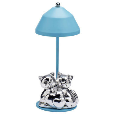 Bagutta Lampada LED USB Coppia di Gatti con Cuore Azzurra 22 cm