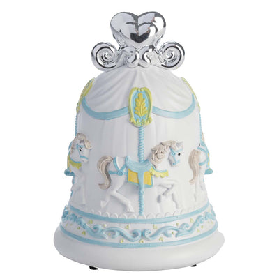 Bagutta Campanella Musicale con Cuore Argentato e Giostra Cavallini Azzurri 11x15 cm