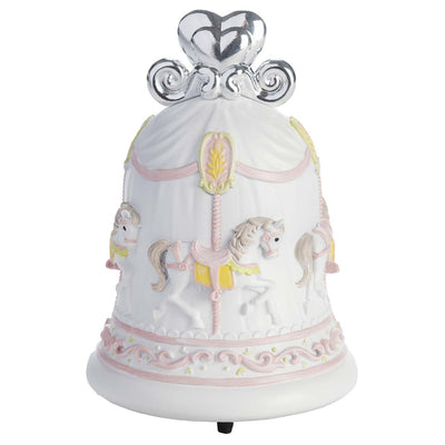 Bagutta Campanella Musicale con Cuore Argentato e Giostra Cavallini Rosa 11x15 cm