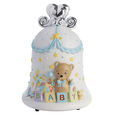 Bagutta Campanella Musicale con Cuore Argentato e Orsetto Baby Azzurro 11x15 cm
