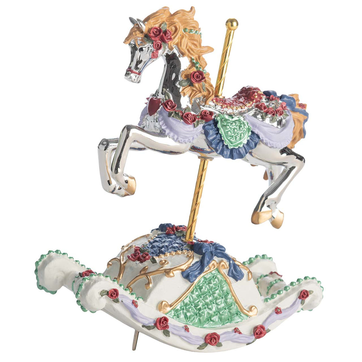 Bagutta Carillon Musicale Cavallo a Dondolo Floreale Azzurro con Movimento Ondulatorio 17x20 cm