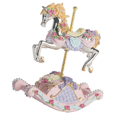 Bagutta Carillon Musicale Cavallo a Dondolo Floreale Rosa con Movimento Ondulatorio 17x20 cm