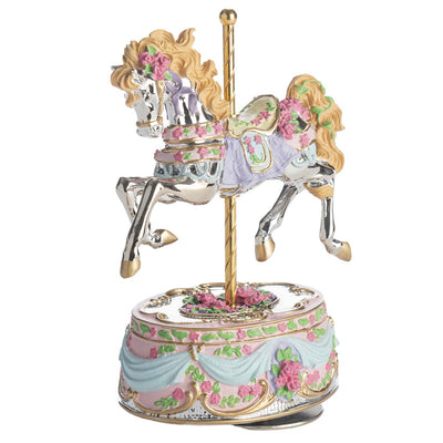 Bagutta Carillon Musicale Cavallo Floreale Rosa con Movimento Girevole 18 cm