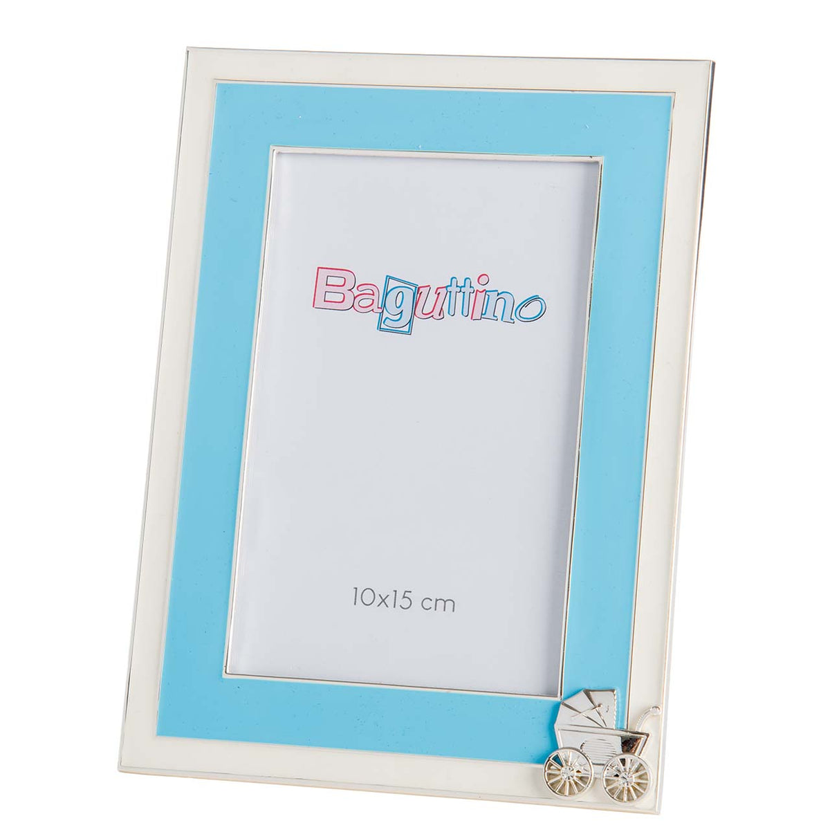 Bagutta Portafoto Silver Plated con Passeggino Azzurro per Foto 10x15 cm
